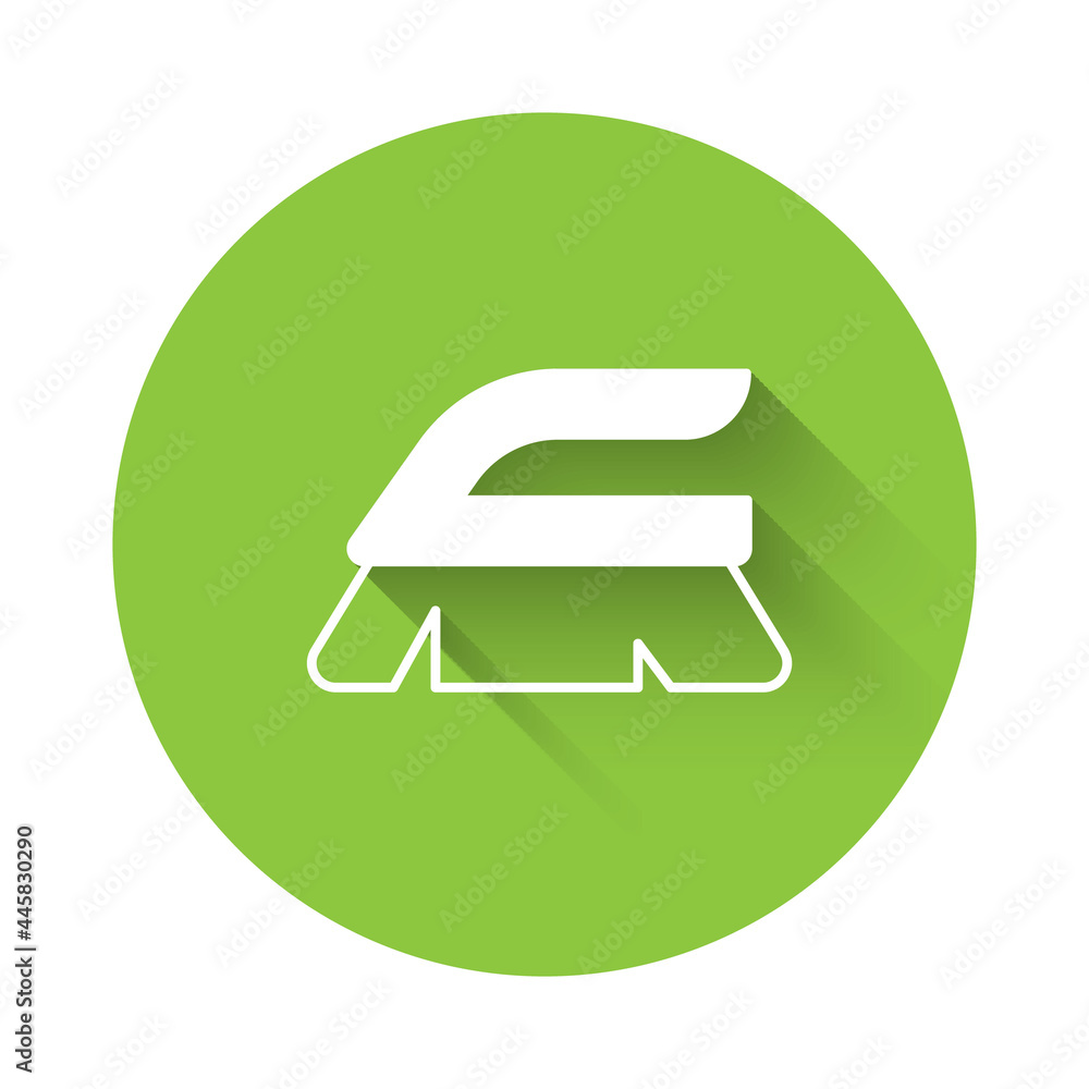 White Brush for cleaning icon isolated with long shadow background. Cleaning service concept. Green circle button. Vector White Brush for cleaning icon isolated with long shadow background. Cleaning service concept. Green circle button. Vector