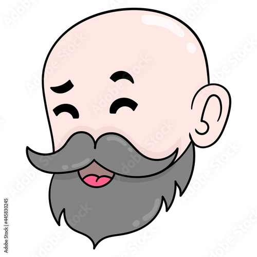 bald old man with beard and thick mustache smiling kindly, doodle icon drawing