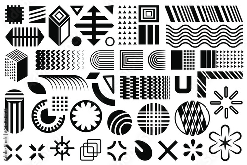 Modern shapes. Geometric design elements. Memphis set, group of black flat simple geometric shapes. New and modern flat shapes.