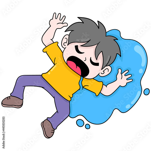 boy kid is sleeping soundly until drooling, doodle icon image kawaii