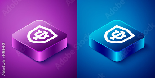 Isometric Psychology icon isolated on blue and purple background. Psi symbol. Mental health concept, psychoanalysis analysis and psychotherapy. Square button. Vector