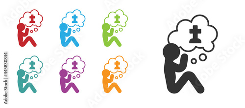 Black Man graves funeral sorrow icon isolated on white background. The emotion of grief, sadness, sorrow, death. Set icons colorful. Vector