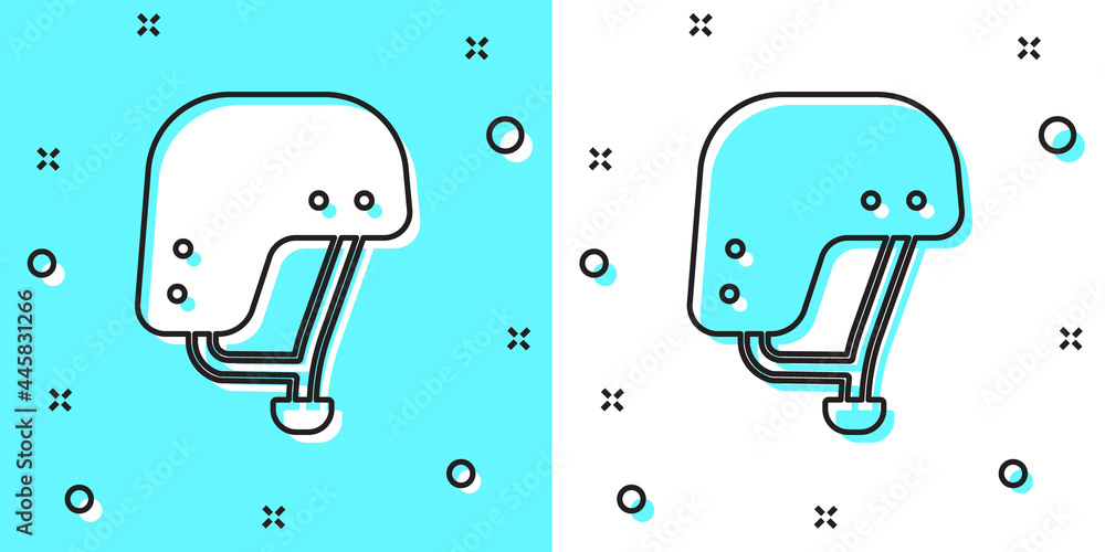 Black line Skateboard helmet icon isolated on green and white background. Extreme sport. Sport equipment. Random dynamic shapes. Vector Black line Skateboard helmet icon isolated on green and white background. Extreme sport. Sport equipment. Random dynamic shapes. Vector
