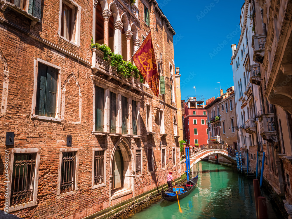 Venice tight water streets with popular gondola transportation