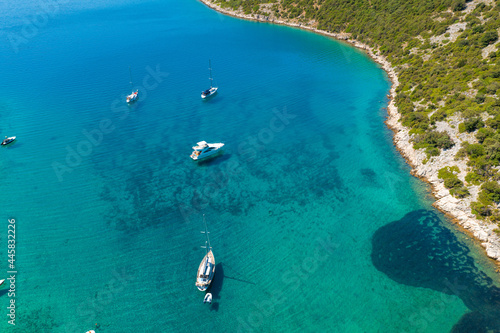 Aerial view of a bay with the boats on the Cres island  Adriatic Sea  Croatia