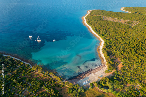 Aerial view of the Parzine beach on Ilovik island, Croatia