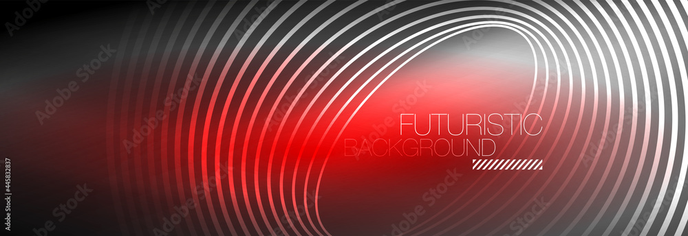 Dark abstract background with glowing neon circles. Trendy layout template for business or technology presentation, internet poster or web brochure cover, wallpaper Dark abstract background with glowing neon circles. Trendy layout template for business or technology presentation, internet poster or web brochure cover, wallpaper