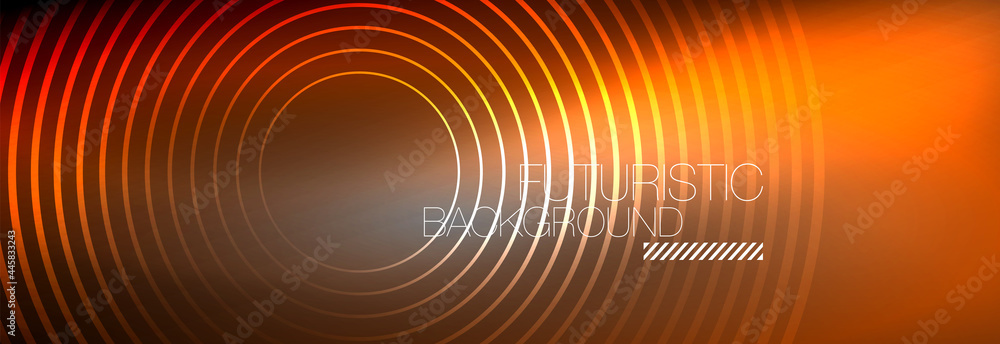Dark abstract background with glowing neon circles. Trendy layout template for business or technology presentation, internet poster or web brochure cover, wallpaper Dark abstract background with glowing neon circles. Trendy layout template for business or technology presentation, internet poster or web brochure cover, wallpaper