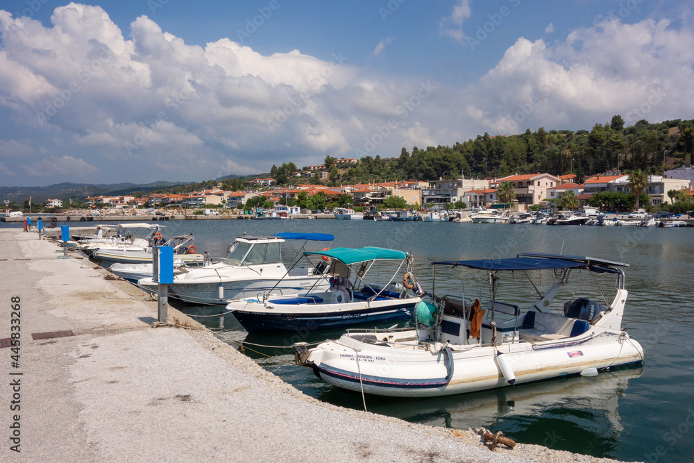 Greece, Nea Skioni, View of the marina. and the village