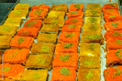 Market stall selling tipical Palestinian filo pastry (called 