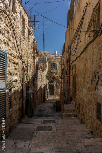 Sandstone houses in the arab quarter in the old city of Jerusalem early in the morning photo