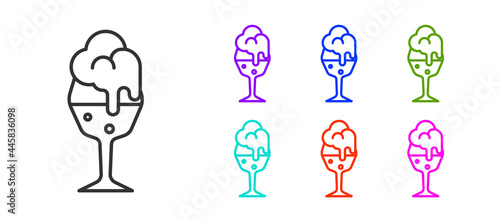 Black line Glass of beer icon isolated on white background. Set icons colorful. Vector