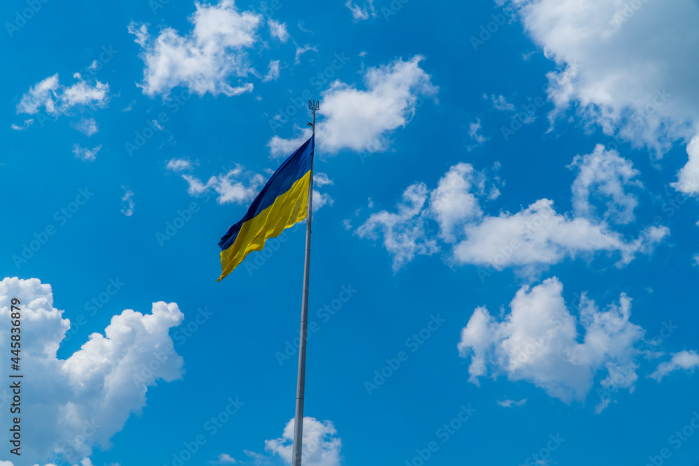 Ukrainian Flag at the Motherland Monument in Kyiv Ukrainian Flag at the Motherland Monument in Kyiv