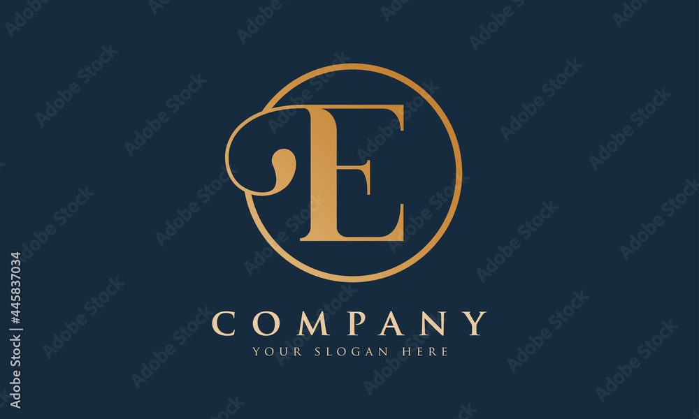 Initial E letter Gold Color With Black Background Logo Design vector Template. Calligraphy Letter E Logo Design Initial E letter Gold Color With Black Background Logo Design vector Template. Calligraphy Letter E Logo Design