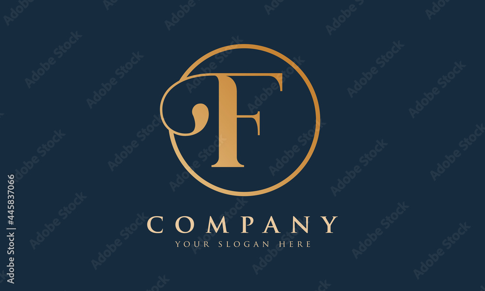 Initial F letter Gold Color With Black Background Logo Design vector Template. Calligraphy Letter F Logo Design Initial F letter Gold Color With Black Background Logo Design vector Template. Calligraphy Letter F Logo Design