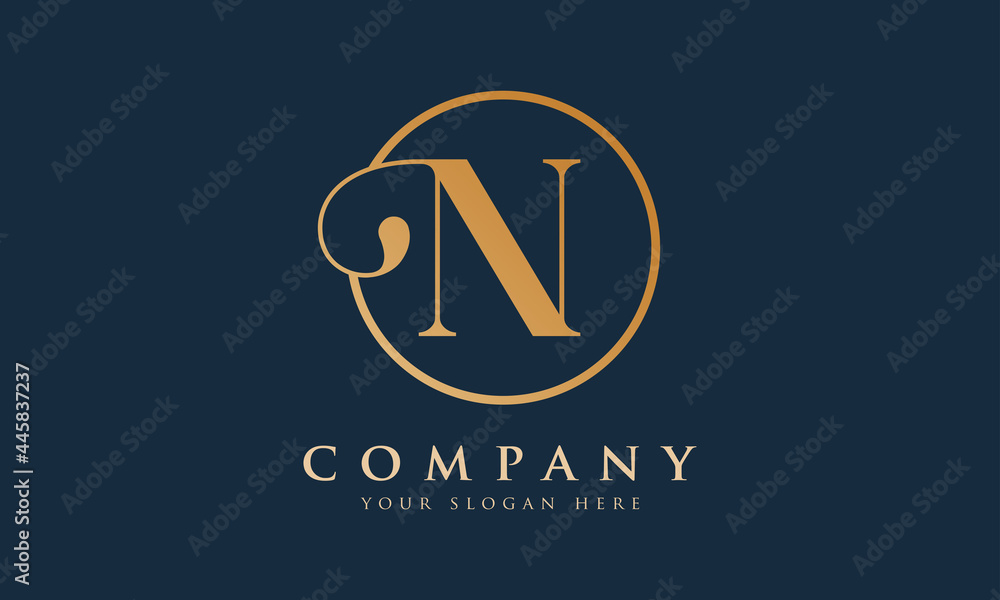 Initial N letter Gold Color With Black Background Logo Design vector Template. Calligraphy Letter N Logo Design Initial N letter Gold Color With Black Background Logo Design vector Template. Calligraphy Letter N Logo Design