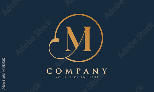 Initial M letter Gold Color With Black Background Logo Design vector Template. Calligraphy Letter M Logo Design