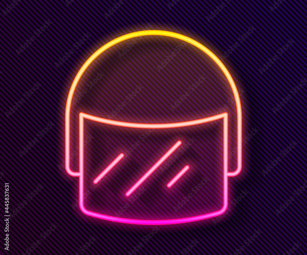 Glowing neon line Police helmet icon isolated on black background. Military helmet. Vector Glowing neon line Police helmet icon isolated on black background. Military helmet. Vector