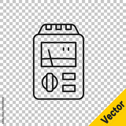 Black line Dosimeter for measuring radiation icon isolated on transparent background. Gamma radiation personal dosimeter. Vector