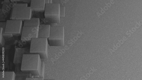 Rough surface cube stone structure on soft grey floor (3D Rendering)