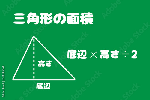 三角形の面積　緑色の黒板に白チョーク　ベクターイラスト 