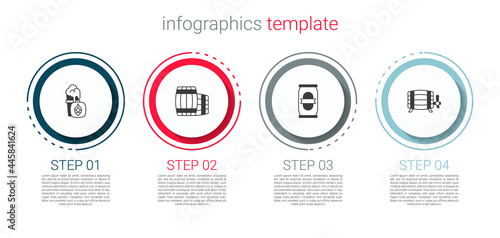 Set Glass of beer, Wooden barrel, Beer can and . Business infographic template. Vector