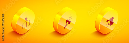 Set Isometric Hanger wardrobe, Vacuum cleaner and Sponge icon. Vector