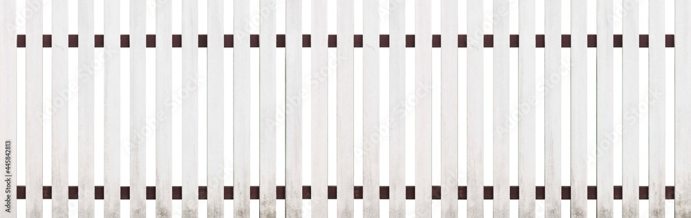 Panorama of White hardwood fence isolated on a white background