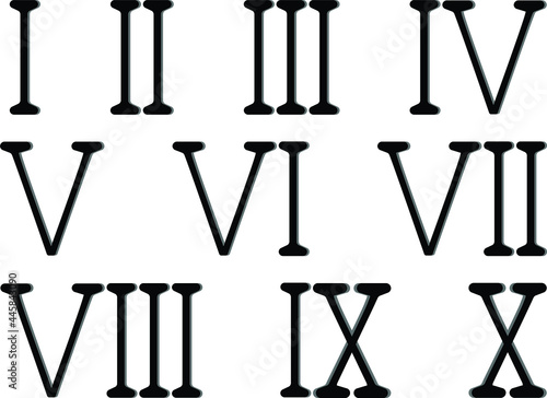 Set of roman numerals vector icon isolated on white background.