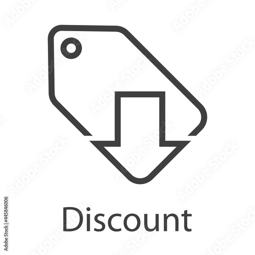Logotipo con palabra Discount y etiqueta con flecha descarga con lineas en color gris