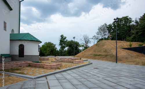 Church of the Saviour at Berestovo foundation in Kyiv as seen from the side of the new church