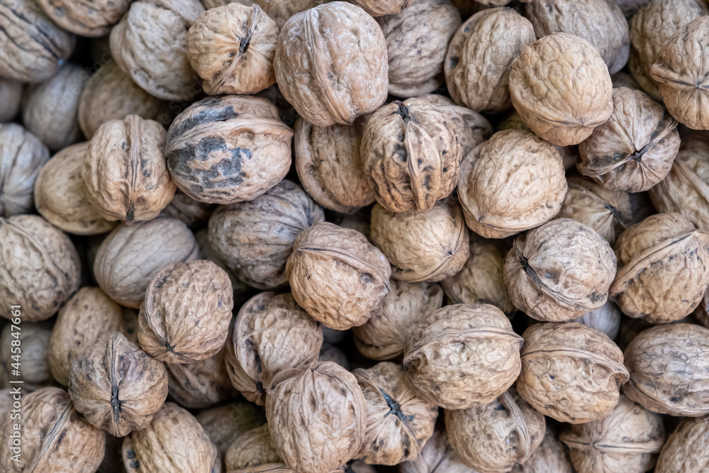 top view walnut background. Close up top view walnut background. Close up