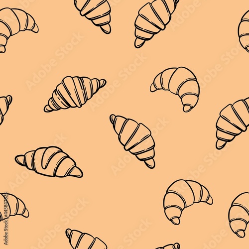 Seamless pattern with croissant. Line drawing. Pattern for bakery.