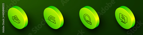 Set Isometric line Wet wipe pack, Brush for cleaning, Washing dishes and Home service icon. Vector