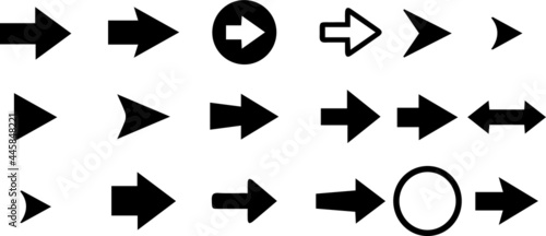 Arrows icon set. pointing right icon set. Vector set of trendy black arrows. arrows in flat style. Collection of simple arrows