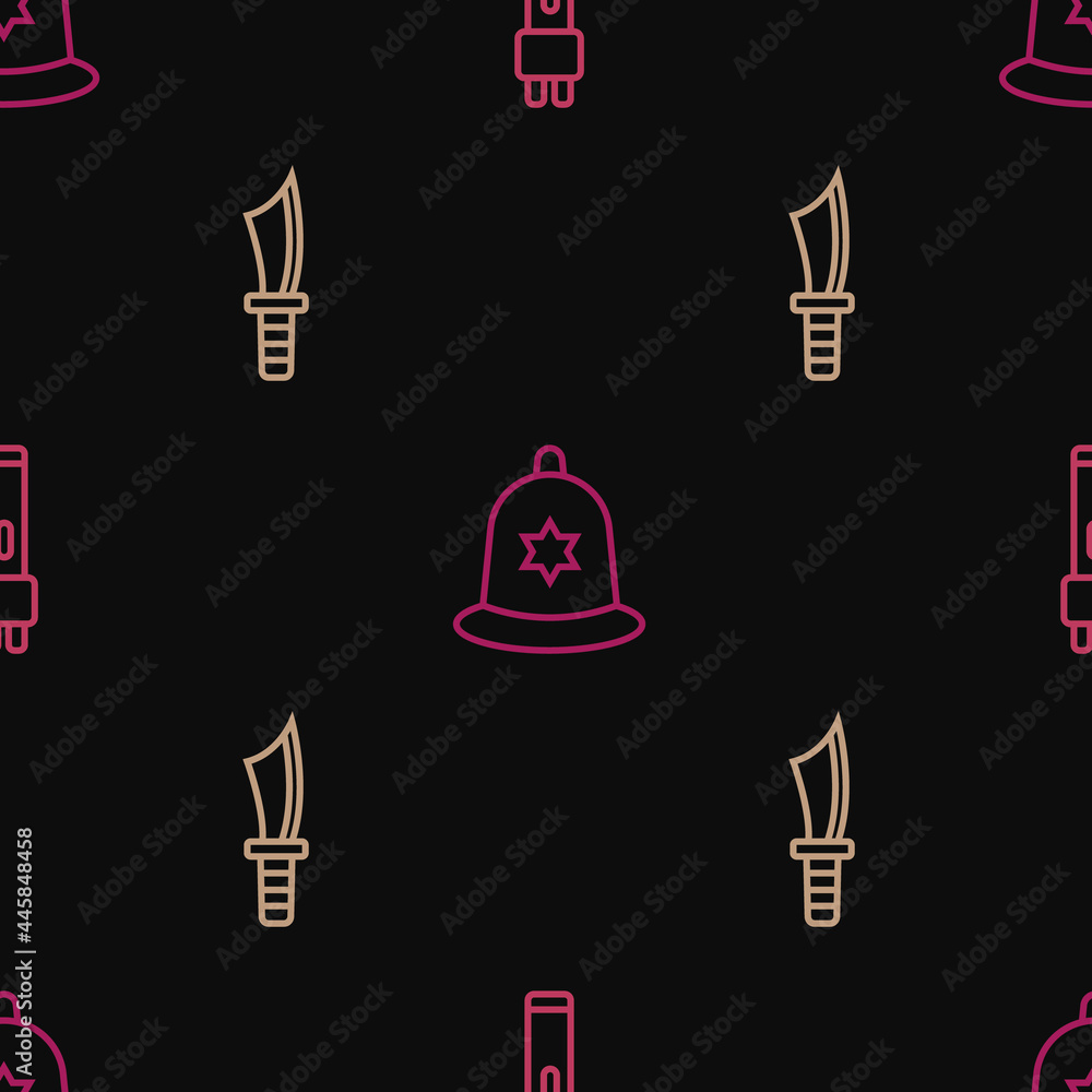 Set line Police electric shocker, Military knife and British police helmet on seamless pattern. Vector Set line Police electric shocker, Military knife and British police helmet on seamless pattern. Vector