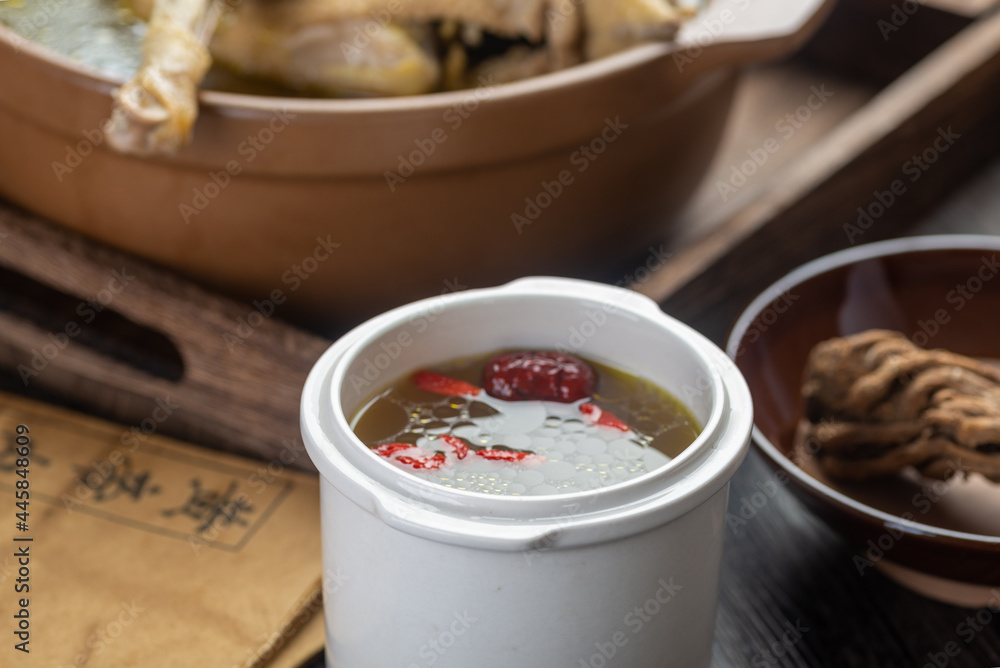 Traditional Chinese food,Stewed chicken soup with Chinese herbal medicine. Traditional Chinese food,Stewed chicken soup with Chinese herbal medicine.