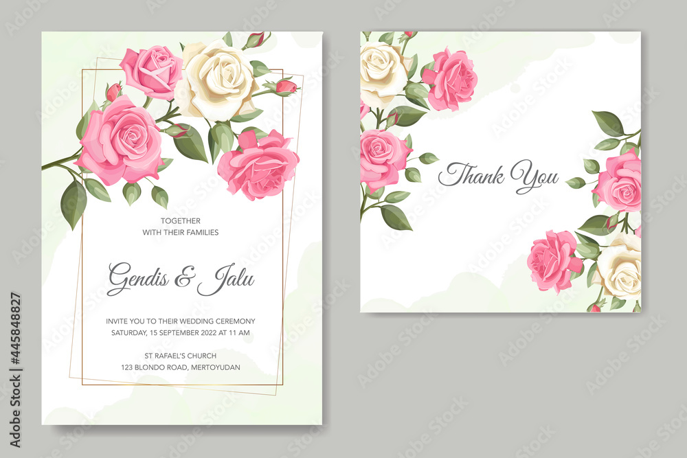 wedding invitation template with beautiful floral