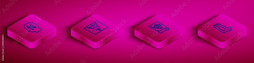 Set Isometric line Solution to the problem, Rorschach test, Psychology book, Psi and Sedative pills icon. Vector Set Isometric line Solution to the problem, Rorschach test, Psychology book, Psi and Sedative pills icon. Vector