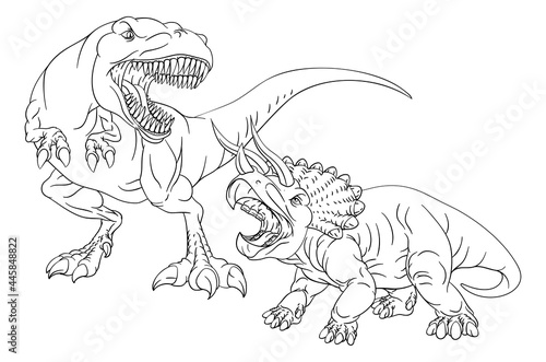 Coloring Book Page Dinosaurs In Outline