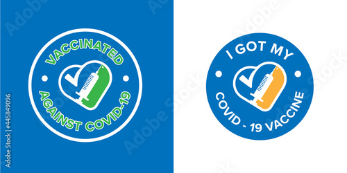 Banner symbol with text I got my covid-19 vaccine for vaccinated persons. Coronavirus vaccine campaign sticker. medical and health concepts