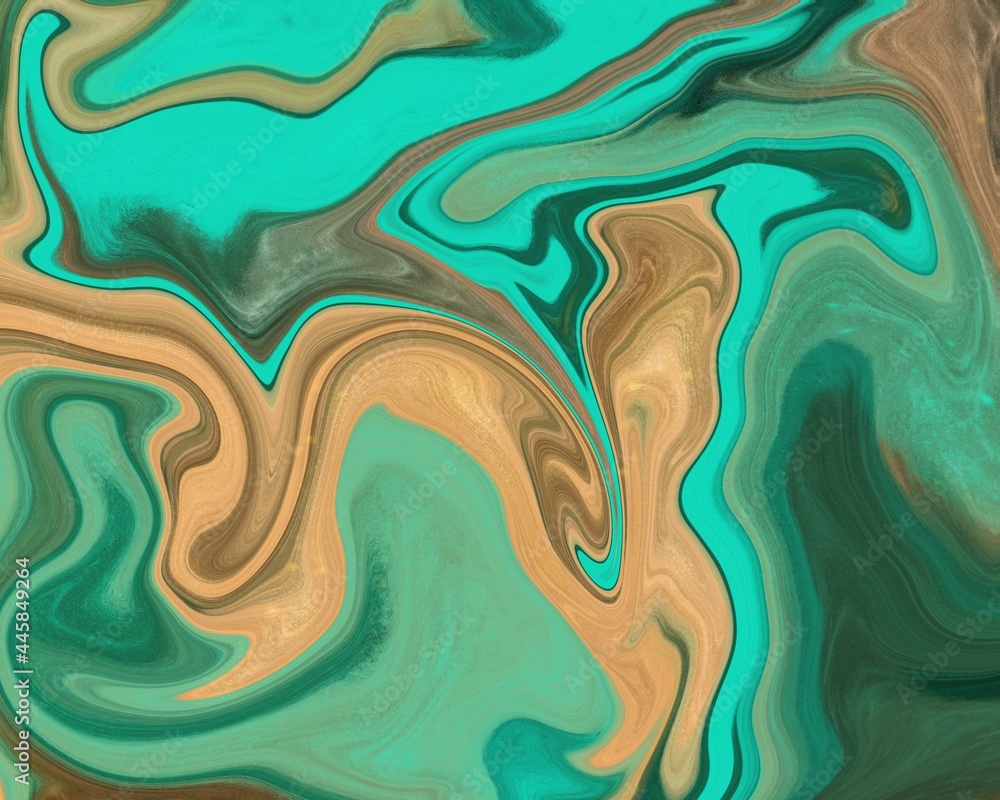 Abstract green and orange fluid acrylic background 