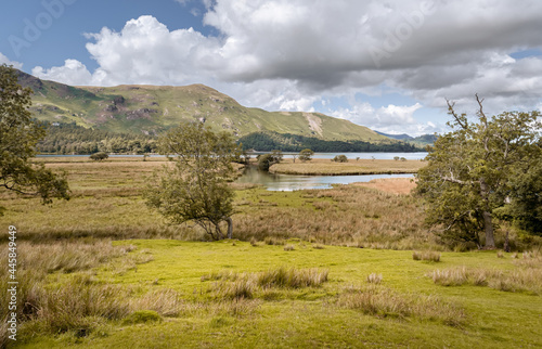 A landscape view of Derwent Water, the Lake District, UK