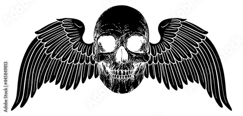 Winged Skull Vintage Woodcut Illustration