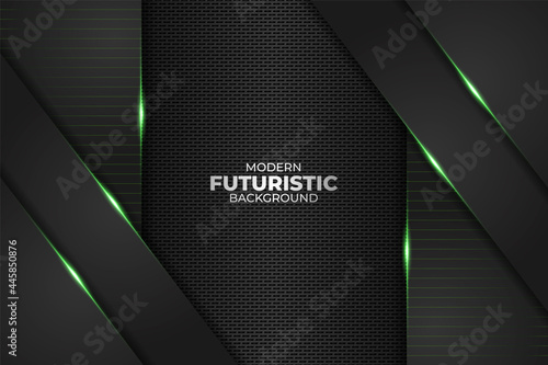 Modern Futuristic Technology Minimalist Diagonal Overlapped Geometric Glow Neon Green in Dark Background