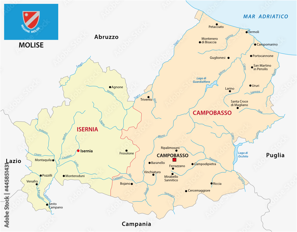 Obraz premium Molise administrative and political map with flag, Italy