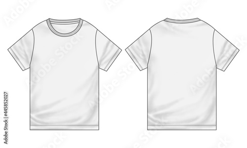 Regular fit Short sleeve T-shirt technical Sketch fashion Flat Template With Round neckline. Vector illustration basic apparel design front and Back view. Easy edit and customizable.