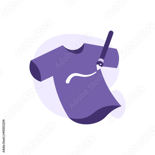 clothing screen printing business concept, or clothing printing. illustration of a t-shirt and brush. draw on t-shirt. flat cartoon style. vector design