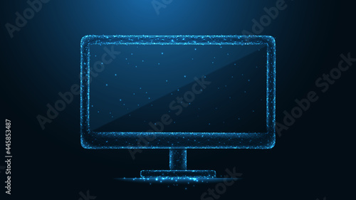 Computer monitor line connection. Low poly wireframe design. Abstract geometric background. vector illustration.