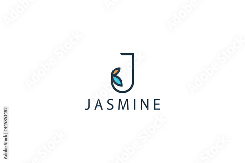 Letter j simple and line art leafy natural business logo design